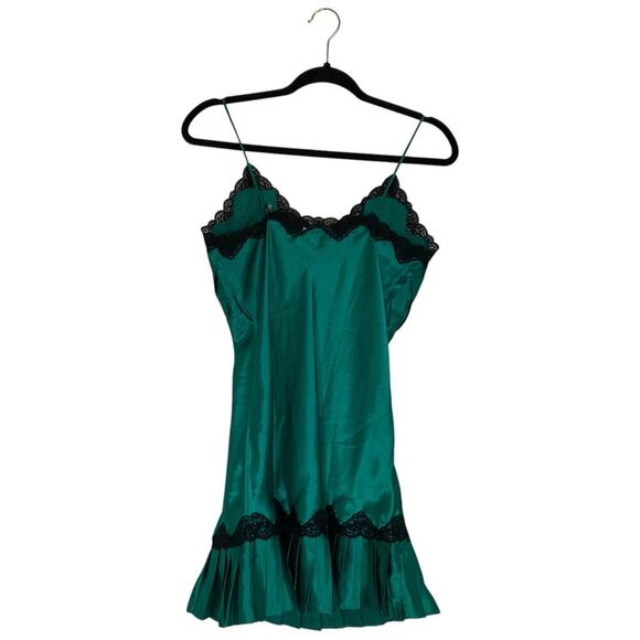VICTORIAS SECRET Gold Label Vitage Slip Nightgown Emerald Green Lace Sexy Small - Picture 2 of 6